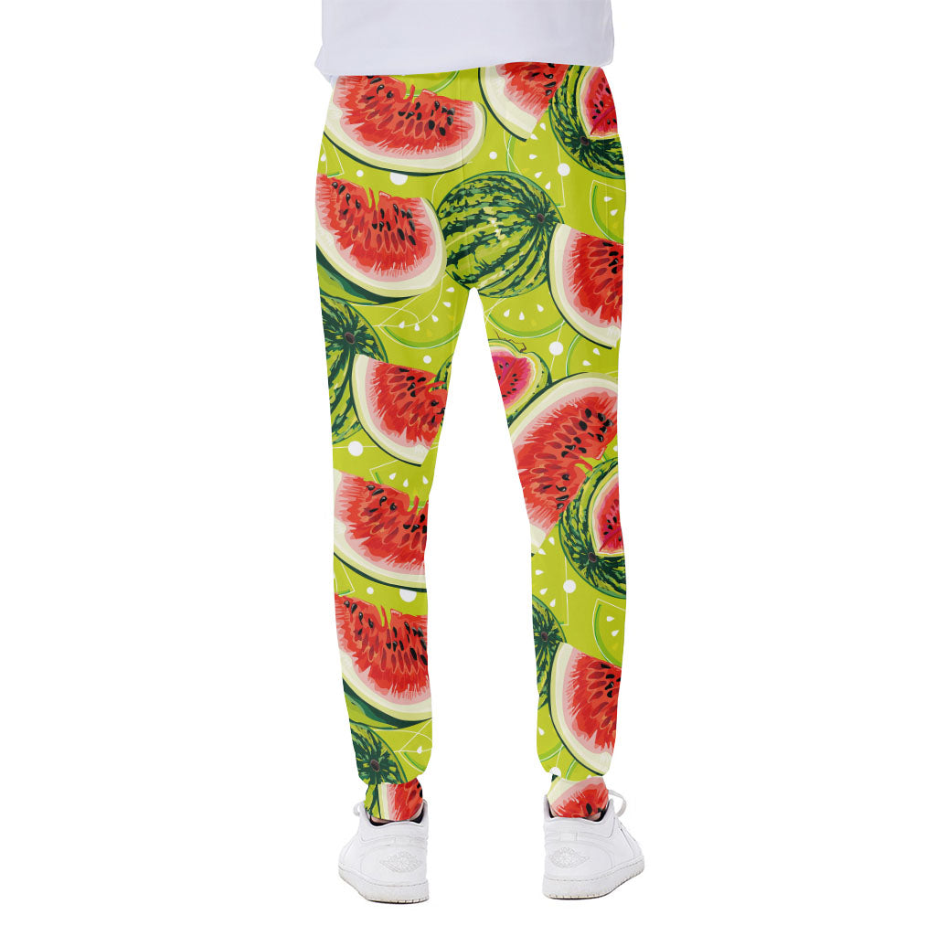Lime Green Watermelon Pattern Print Scuba Joggers