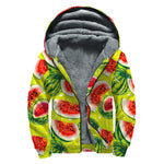Lime Green Watermelon Pattern Print Sherpa Lined Zip Up Hoodie