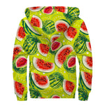Lime Green Watermelon Pattern Print Sherpa Lined Zip Up Hoodie