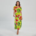 Lime Green Watermelon Pattern Print Short Sleeve Maxi Dress