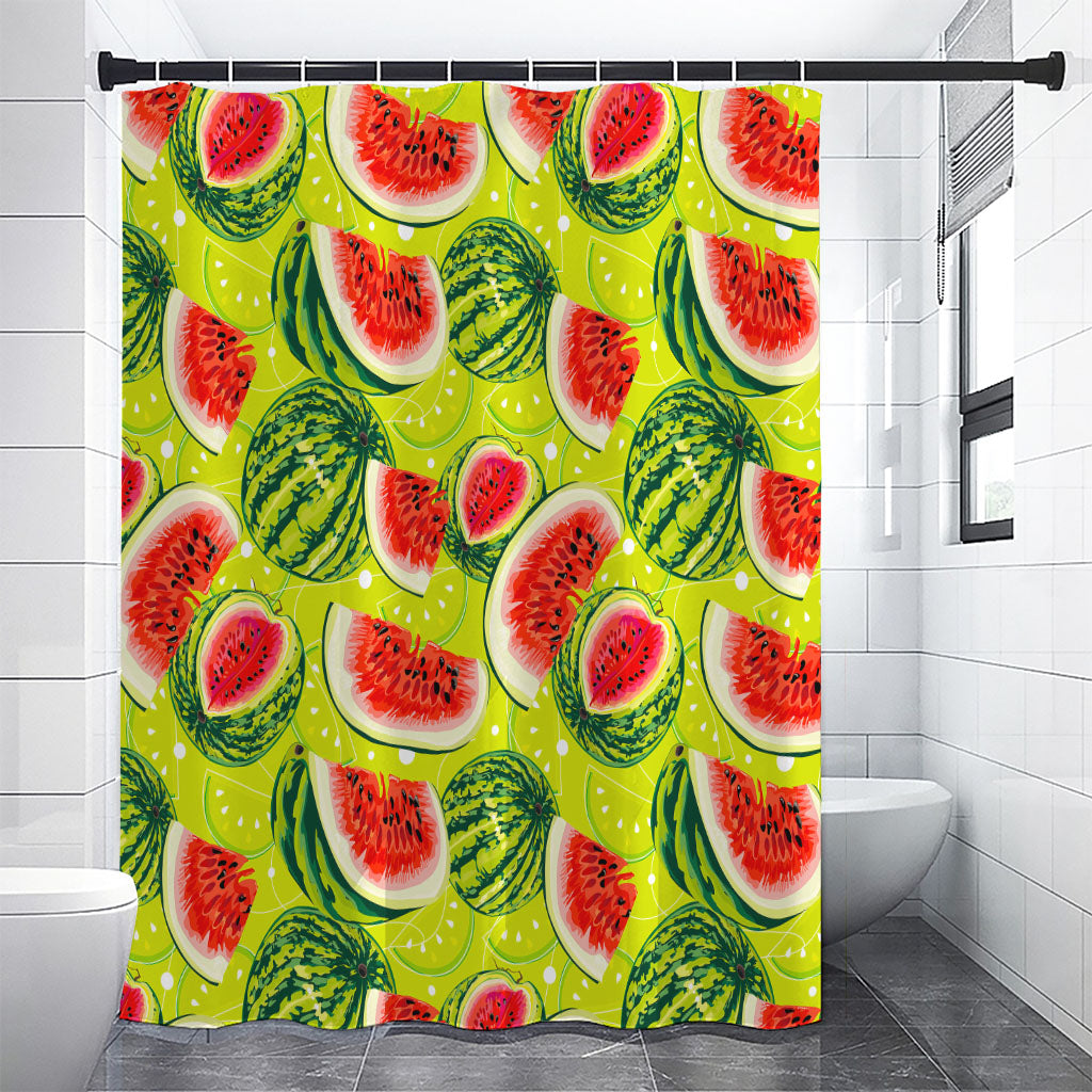 Lime Green Watermelon Pattern Print Shower Curtain
