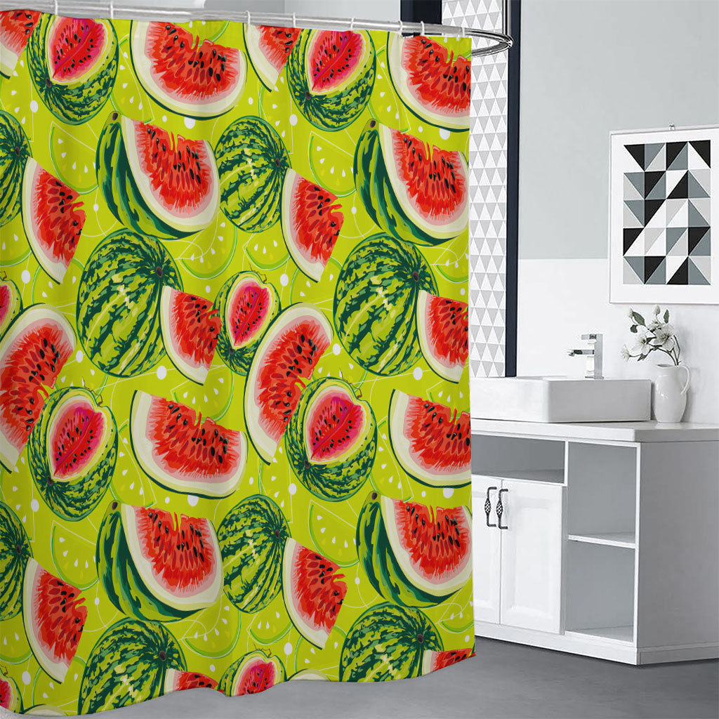 Lime Green Watermelon Pattern Print Shower Curtain