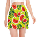 Lime Green Watermelon Pattern Print Side Slit Mini Skirt