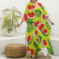 Lime Green Watermelon Pattern Print Silk V-Neck Kaftan Dress
