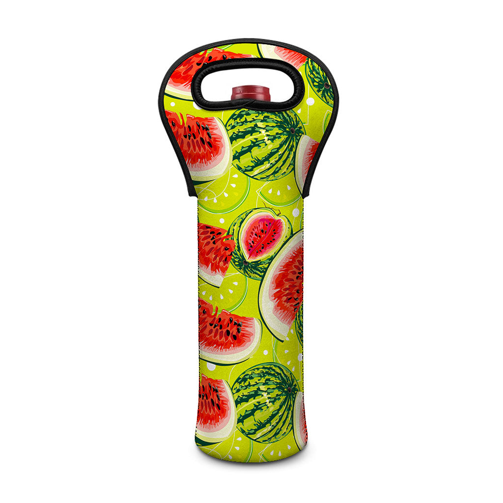 Lime Green Watermelon Pattern Print Single Neoprene Wine Tote