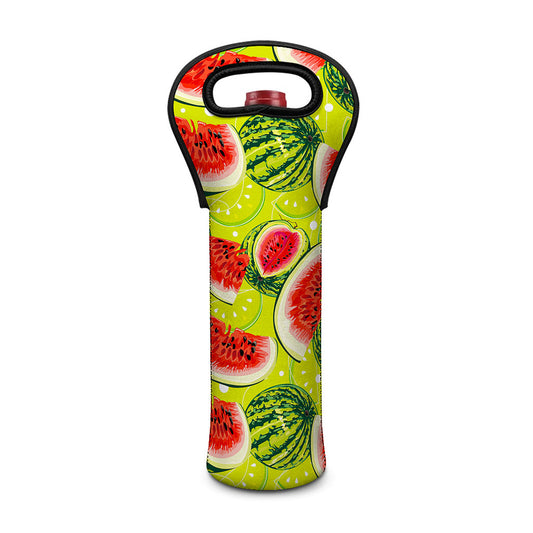 Lime Green Watermelon Pattern Print Single Neoprene Wine Tote