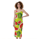 Lime Green Watermelon Pattern Print Slim Fit Midi Cami Dress