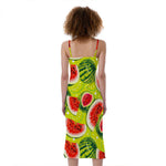 Lime Green Watermelon Pattern Print Slim Fit Midi Cami Dress