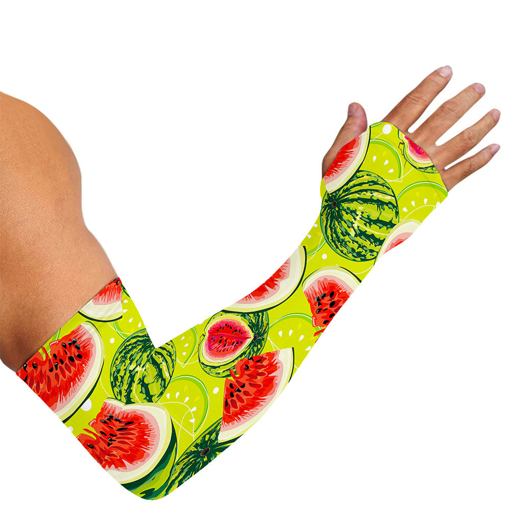 Lime Green Watermelon Pattern Print Sun Protection Arm Sleeves