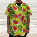 Lime Green Watermelon Pattern Print Textured Short Sleeve Shirt
