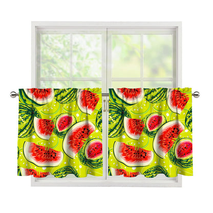 Lime Green Watermelon Pattern Print Tier Curtains