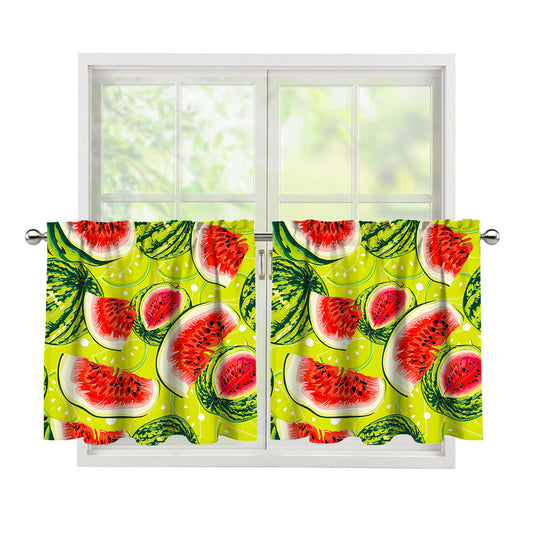 Lime Green Watermelon Pattern Print Tier Curtains