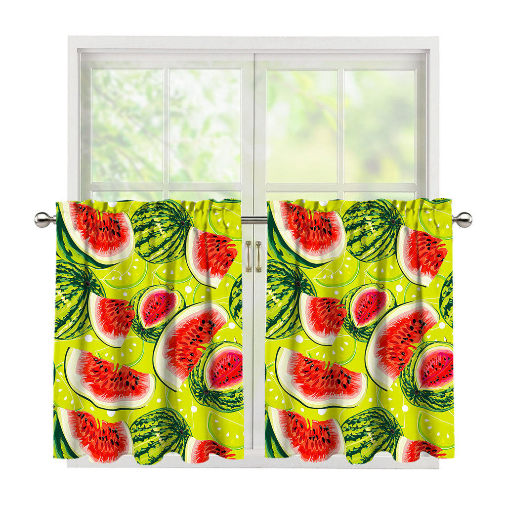 Lime Green Watermelon Pattern Print Tier Curtains