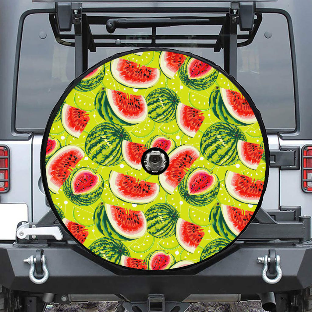 Lime Green Watermelon Pattern Print Tire Cover With Camera Hole