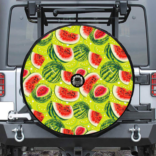 Lime Green Watermelon Pattern Print Tire Cover With Camera Hole