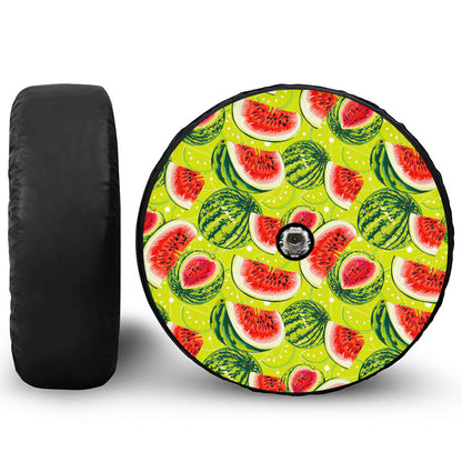 Lime Green Watermelon Pattern Print Tire Cover With Camera Hole