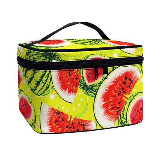 Lime Green Watermelon Pattern Print Travel Makeup Bag