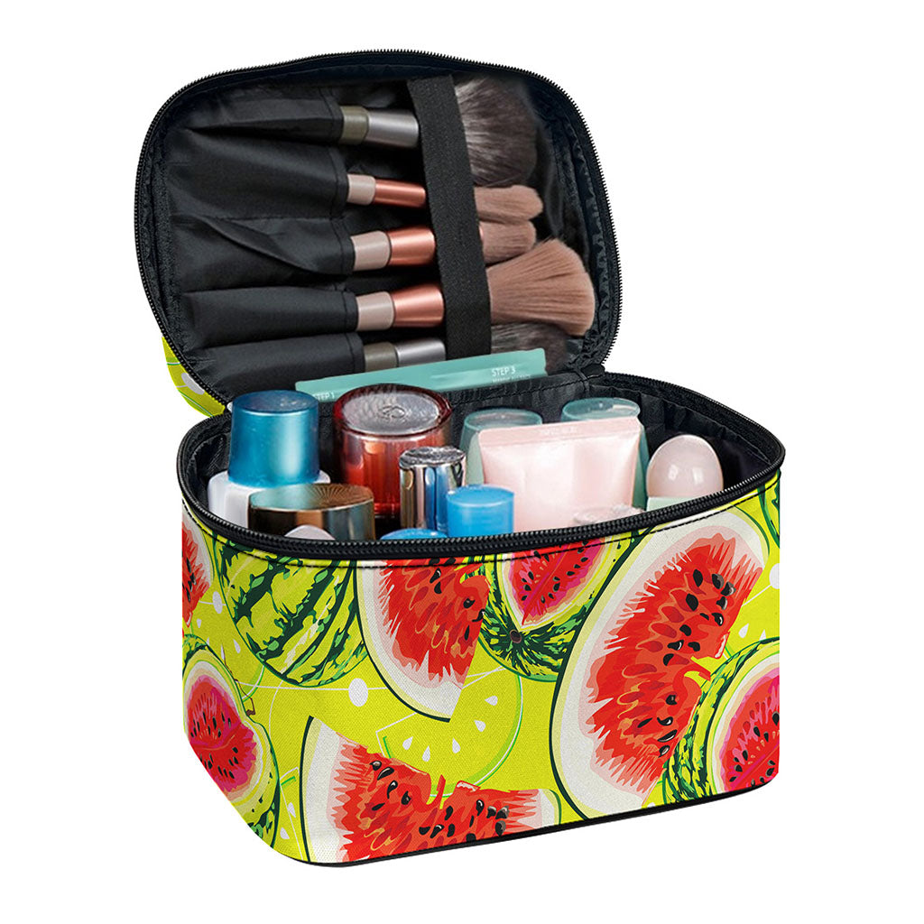 Lime Green Watermelon Pattern Print Travel Makeup Bag