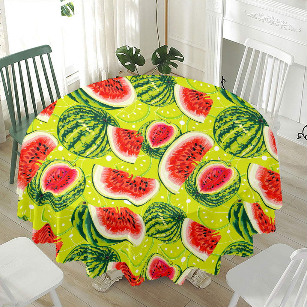 Lime Green Watermelon Pattern Print Waterproof Round Tablecloth