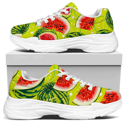 Lime Green Watermelon Pattern Print White Chunky Shoes