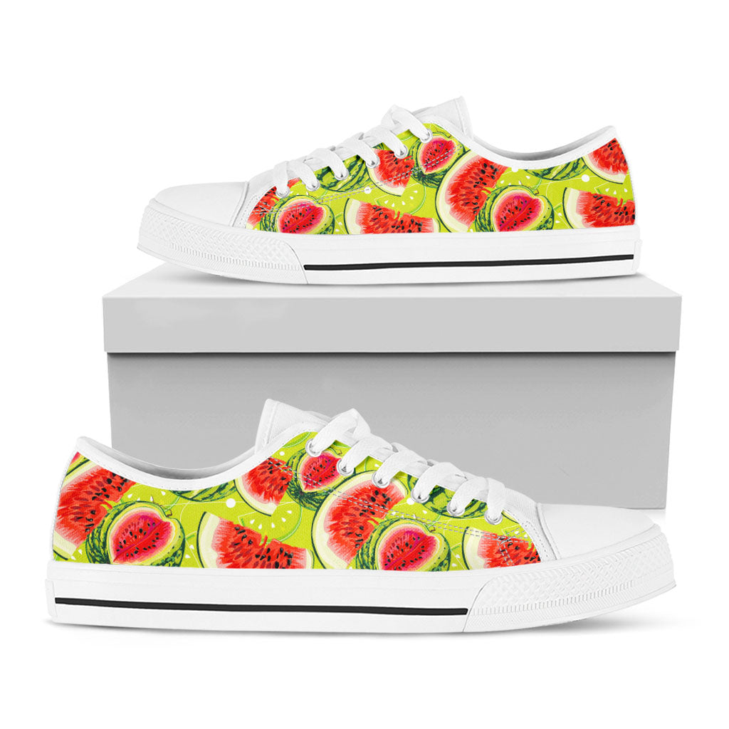Lime Green Watermelon Pattern Print White Low Top Sneakers