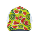Lime Green Watermelon Pattern Print White Mesh Trucker Cap