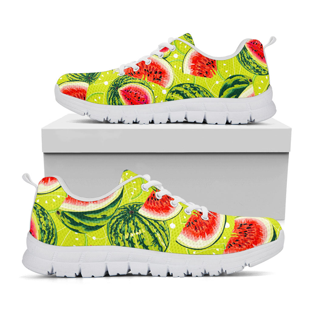 Lime Green Watermelon Pattern Print White Running Shoes