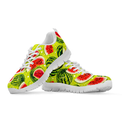 Lime Green Watermelon Pattern Print White Running Shoes