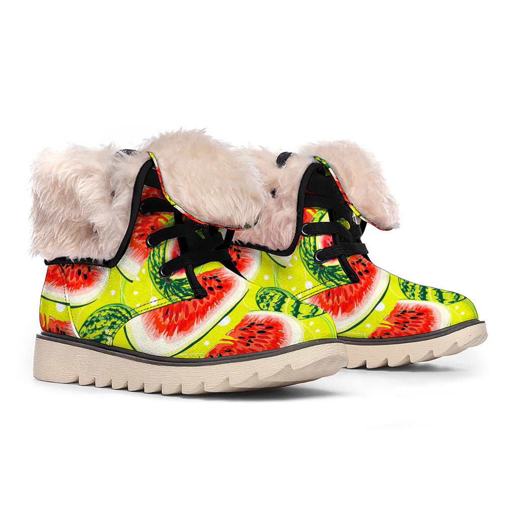 Lime Green Watermelon Pattern Print Winter Boots