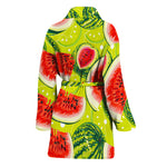 Lime Green Watermelon Pattern Print Women's Bathrobe