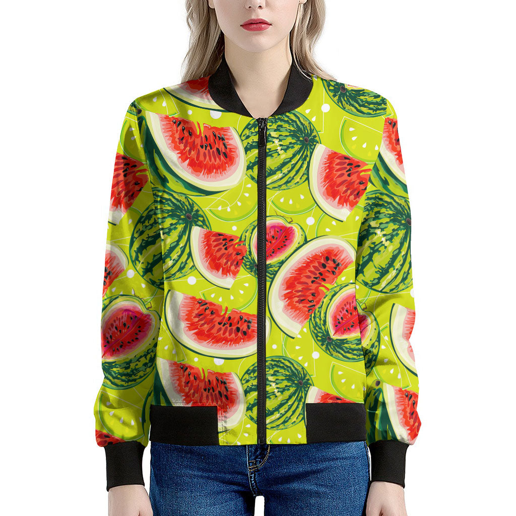Lime Green Watermelon Pattern Print Women's Bomber Jacket