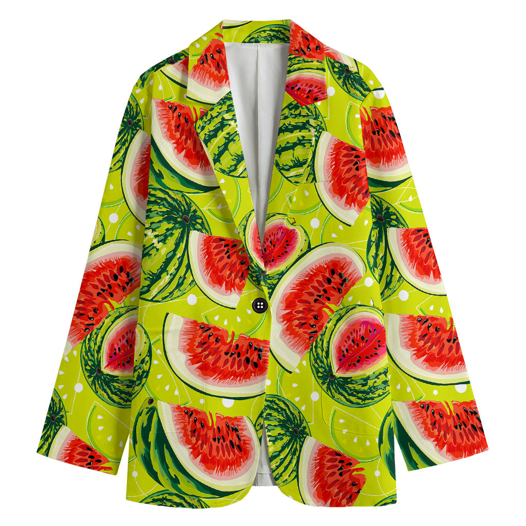 Lime Green Watermelon Pattern Print Women's Cotton Blazer