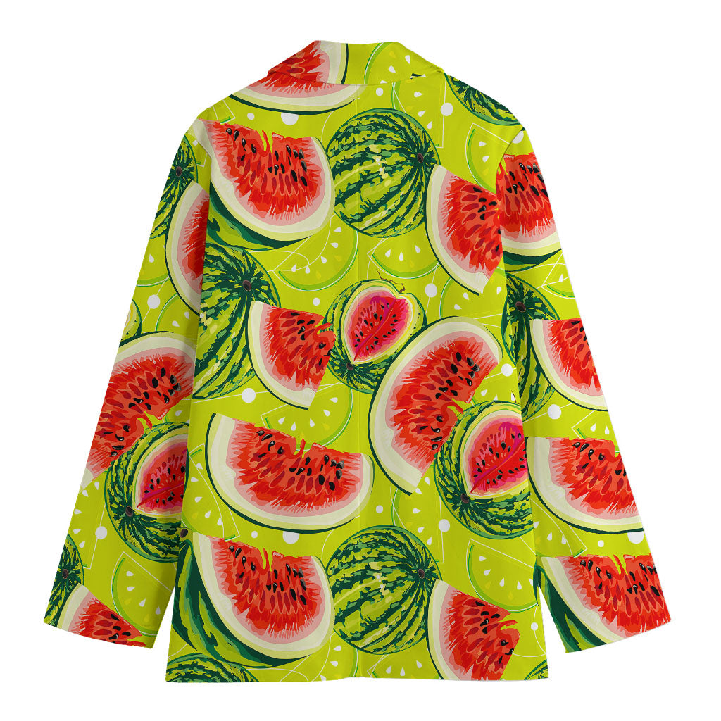 Lime Green Watermelon Pattern Print Women's Cotton Blazer