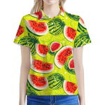 Lime Green Watermelon Pattern Print Women's Polo Shirt
