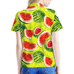 Lime Green Watermelon Pattern Print Women's Polo Shirt
