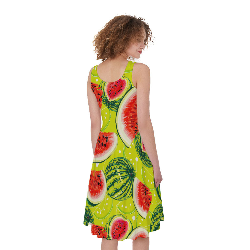 Lime Green Watermelon Pattern Print Women's Sleeveless Dress