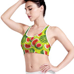 Lime Green Watermelon Pattern Print Women's Sports Bra