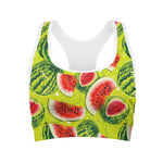 Lime Green Watermelon Pattern Print Women's Sports Bra