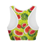 Lime Green Watermelon Pattern Print Women's Sports Bra