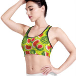Lime Green Watermelon Pattern Print Women's Sports Bra