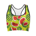 Lime Green Watermelon Pattern Print Women's Sports Bra
