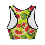 Lime Green Watermelon Pattern Print Women's Sports Bra