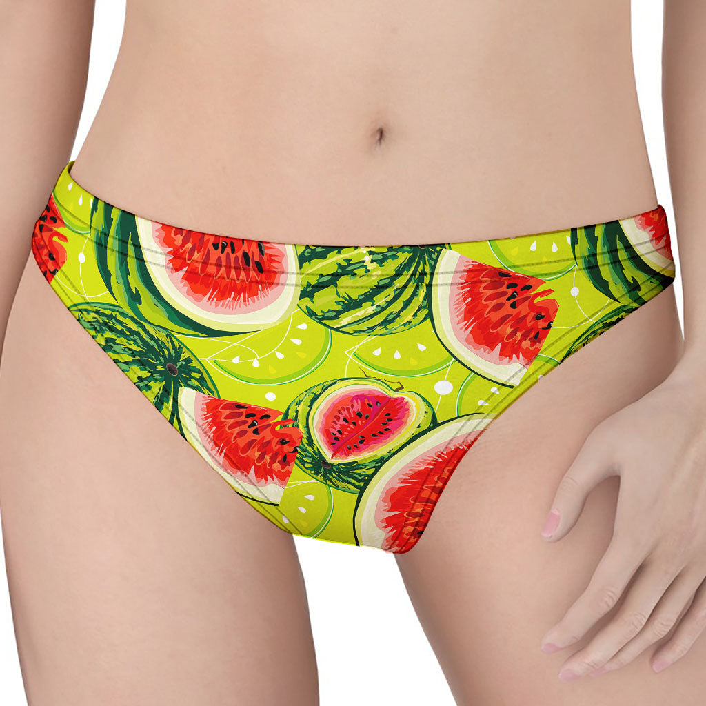 Lime Green Watermelon Pattern Print Women's Thong