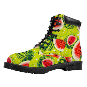 Lime Green Watermelon Pattern Print Work Boots