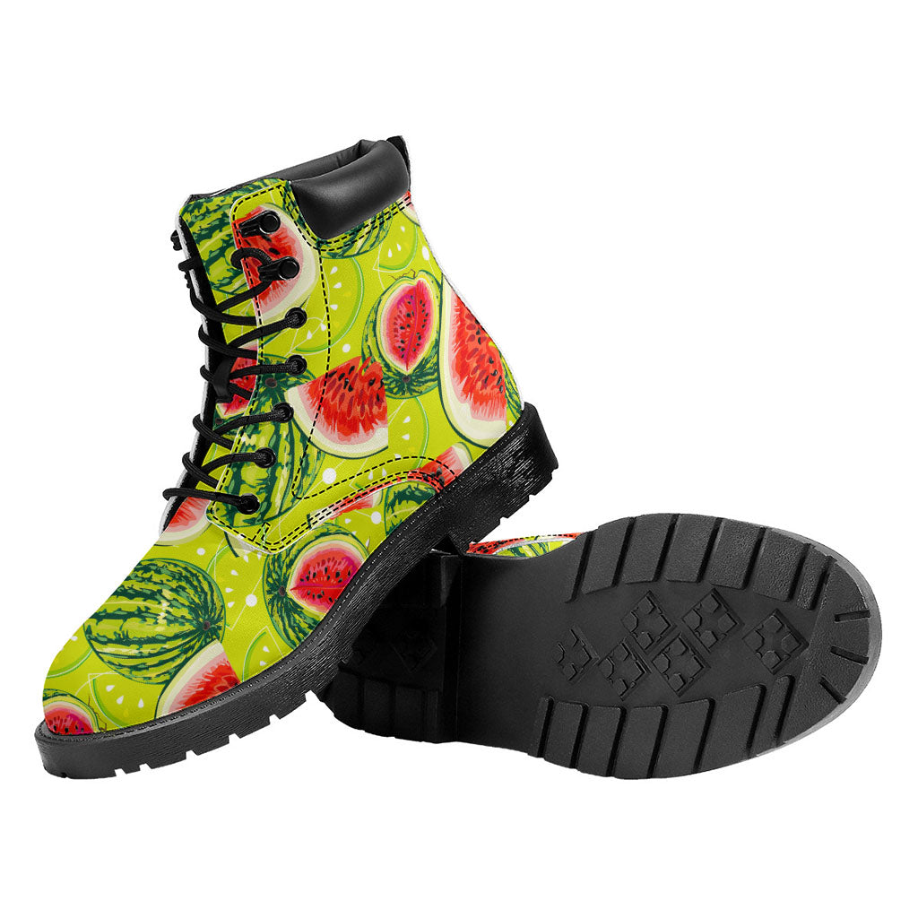 Lime Green Watermelon Pattern Print Work Boots