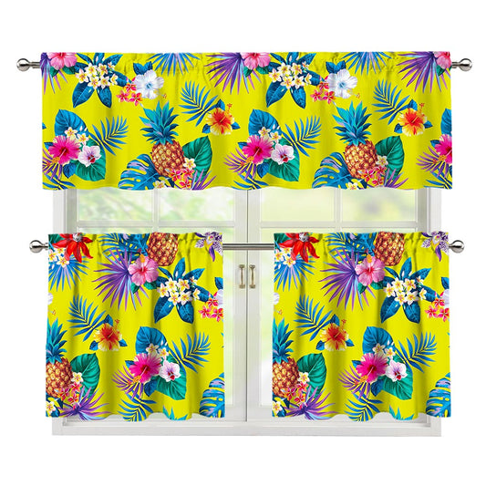 Lime Hawaiian Pineapple Pattern Print 3 Piece Kitchen Curtains