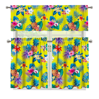 Lime Hawaiian Pineapple Pattern Print 3 Piece Kitchen Curtains