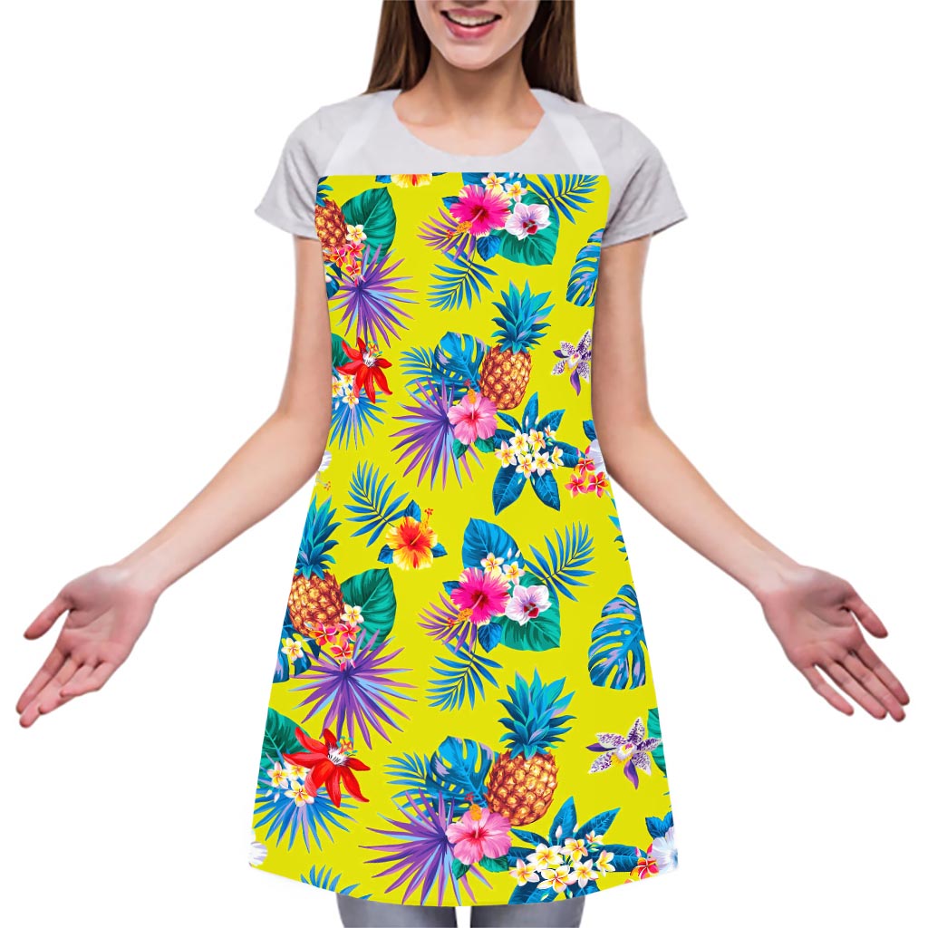 Lime Hawaiian Pineapple Pattern Print Adjustable Apron