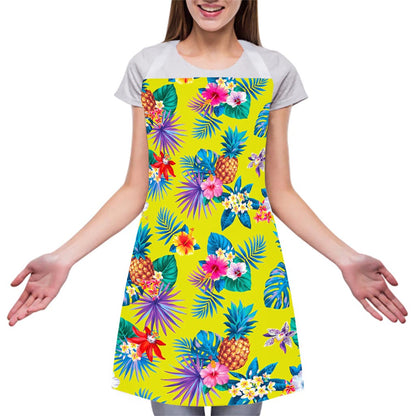 Lime Hawaiian Pineapple Pattern Print Adjustable Apron
