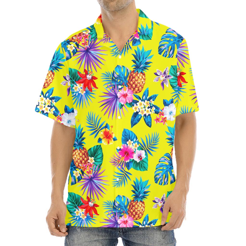 Lime Hawaiian Pineapple Pattern Print Aloha Shirt